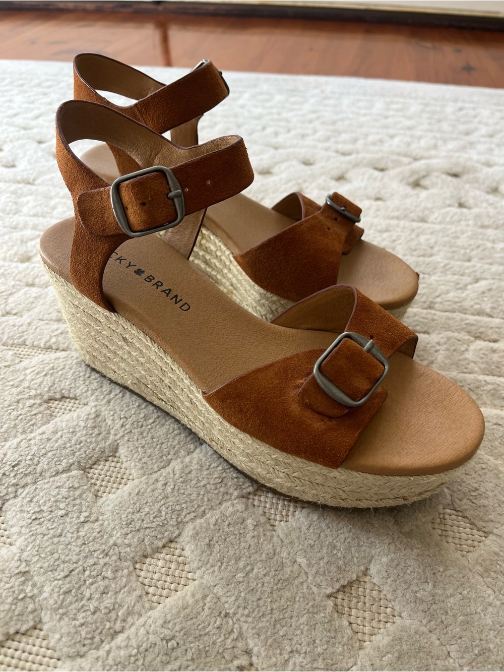 Lucky Brand Tan Suede Espadrille Wedge Sandals